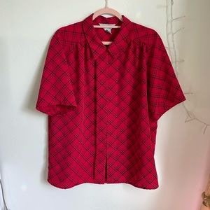 Vintage red with black plaid blouse size 16